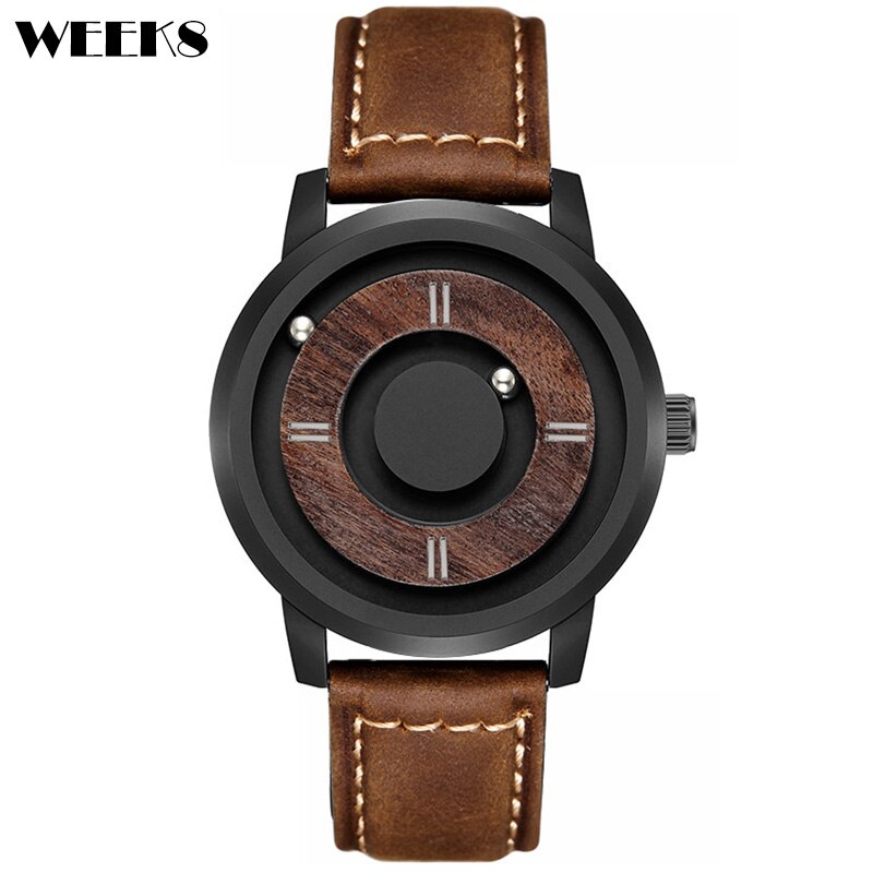 Casual Hout Horloges Mannen Houten Dial Mens Casual Quartz Horloge Creatieve Stijl Magnetische Bal Band Band Cool Horloges