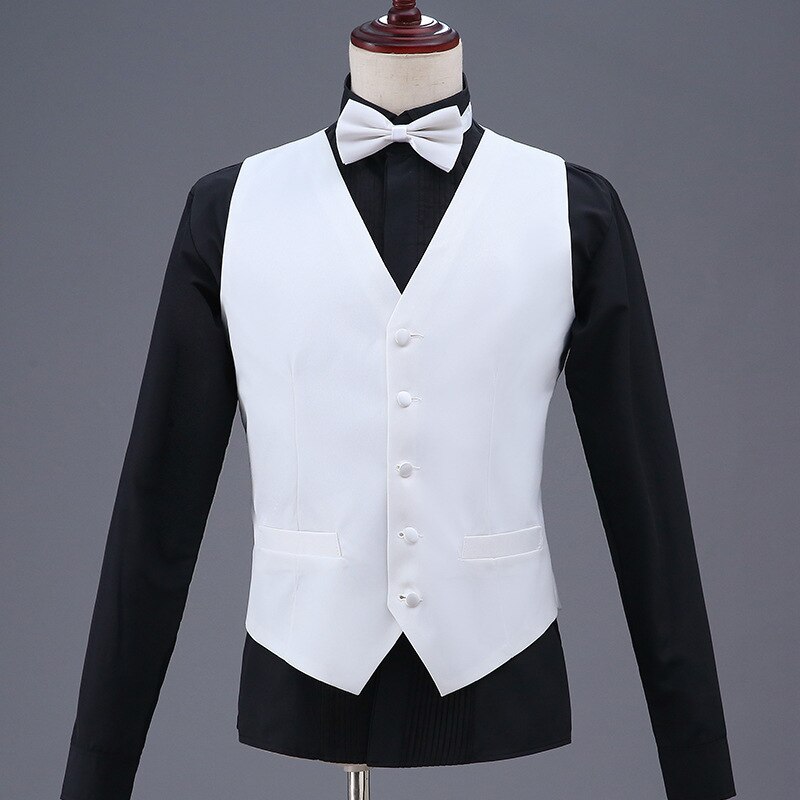 Gilet blanc décontracté pour homme, Gilet de travail, coupe cintrée, col en U, rétro, solide, de mariage