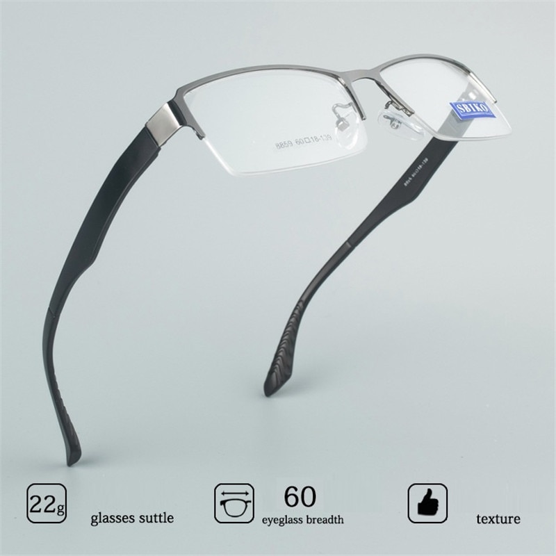 Zerosun oversized brillestel herre 158mm store brede brilleglas mand semi kantløse briller til graduate nærsynethed linse