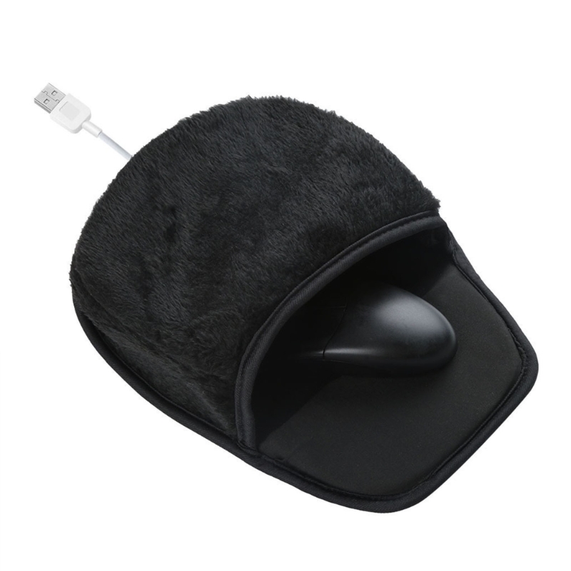 Podgrzewana podkładka pod mysz USB Zimowe podgrzewane podkładki pod mysz Ogrzewacz do rąk Prezent świąteczny do komputera PC Laptop Notebook: Black