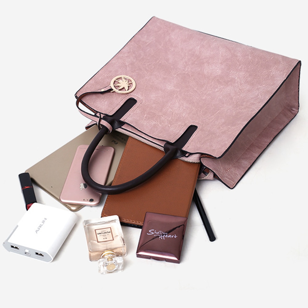 3 uds las mujeres bolsa de bolsa de bolso de cuero de poliuretano para mujer sólida bolsa de mensajero de color hombro cartera bolsas para las mujeres