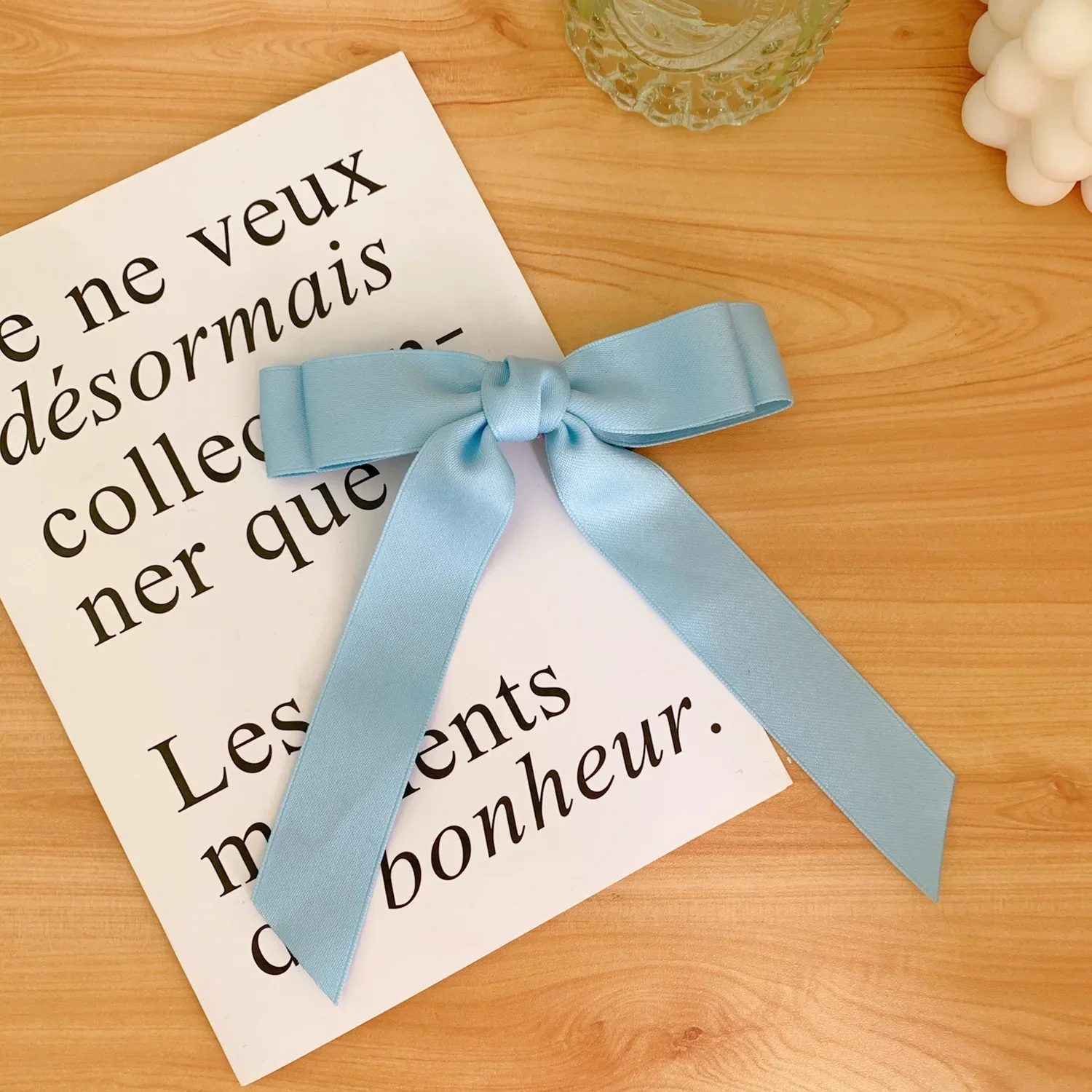 Lystrfac, horquilla con lazo para el pelo de tela a la para mujeres y niñas, pinzas para el cabello con cinta, lazo blanco y negro, Clip superior, accesorios para cabello femenino: Azul cielo