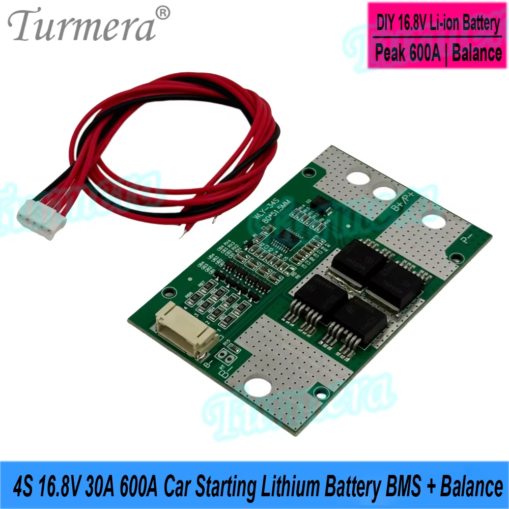 BMS 4s 12.8V Lifepo4 3S 12.6V 4s 16.8V 30A Peak 600A Li-ion batterie BMS Balance pour 3.2V 30Ah à 280Ah démarrage de voiture bricolage utilisation: Bleu
