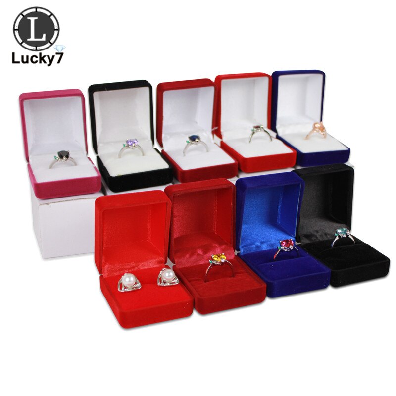 Fluwelen Ring Box 9 Kleur Ruit Case Engagement Bruiloft Sieraden Dozen Houder Voor Lover