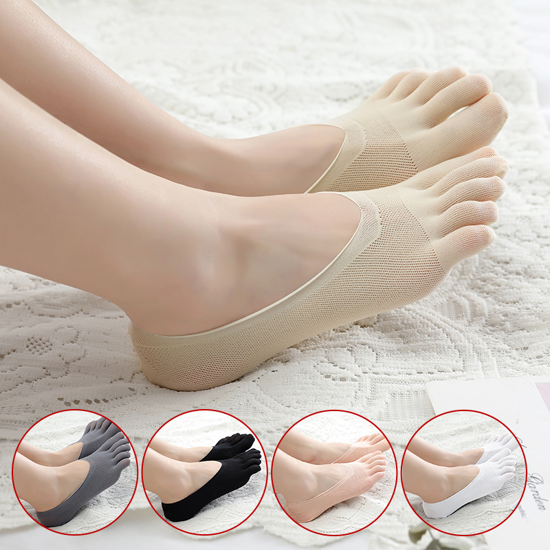 Women Summer Five-finger Socks Female Ultrathin Cute Toe Invisible No Show Sokken Short Anti Slip Socks Ladies Candy Color