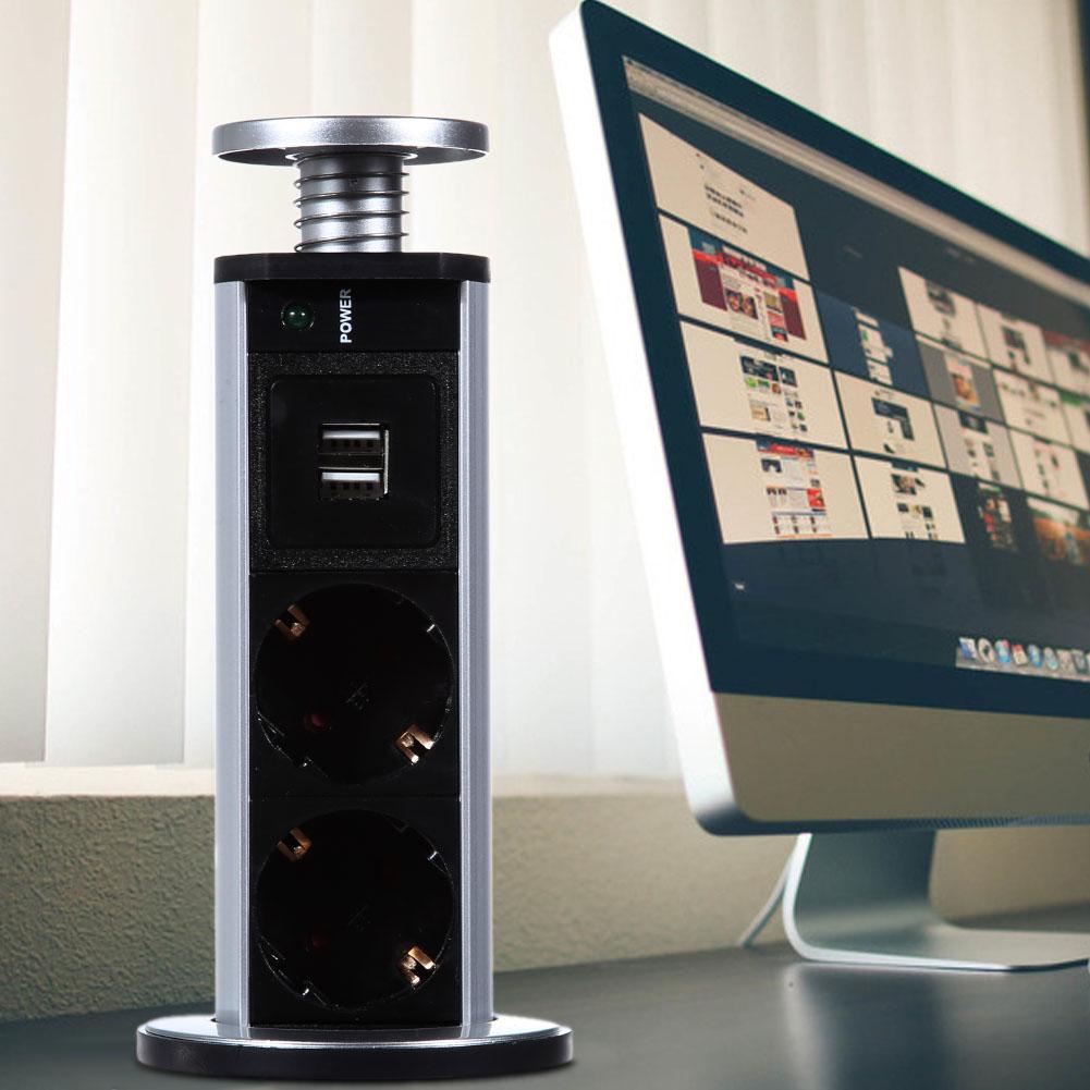 Pull pop  up 3 stikkontakt 2 usb opladningsport køkkenbord skrivebordsstik udtrækkelige bordplader bordplade eu/uk stik