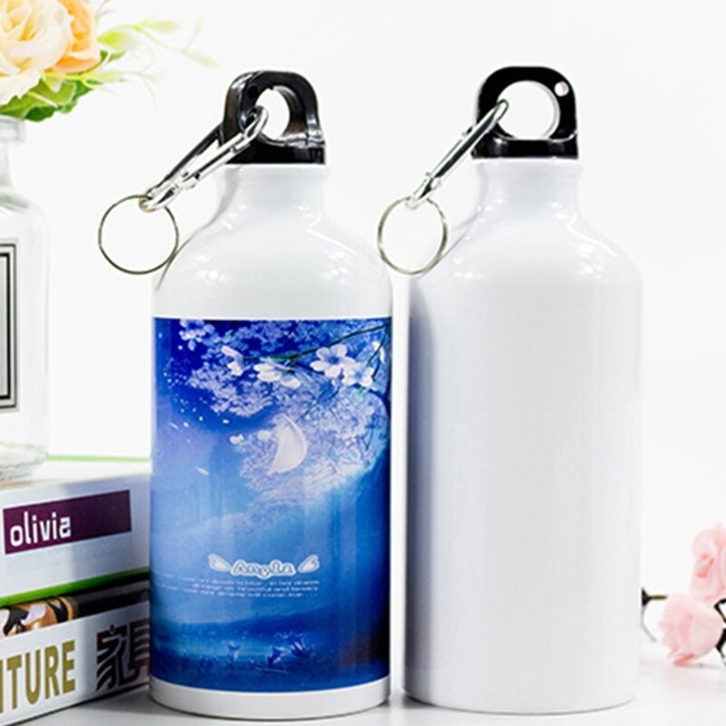 400/500/600/750ml Weiße Leere Sublimation Wasser Flasche mit Schraube Karabiner Haken Aluminium draussen Sport dicht für