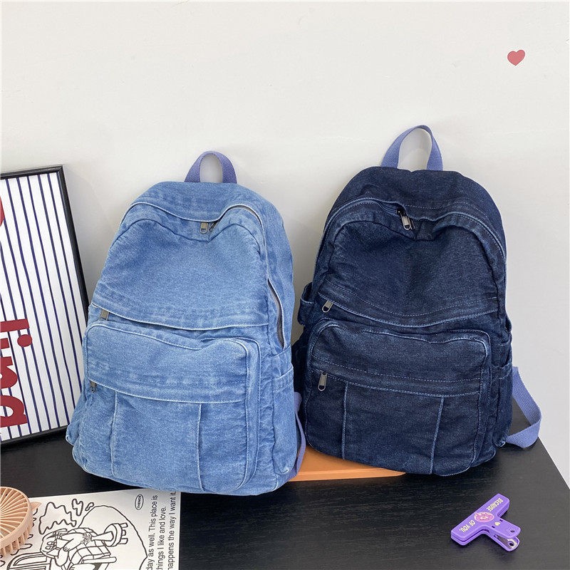 Denim Vintage Backpack Women Shoulder Bag Large Capacity Jeans School Bag Female Daily Backpack Simple Laptop Backpack