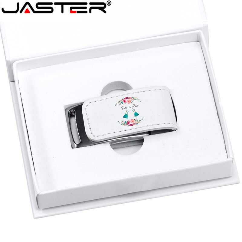 JASTER (più di 10PCS libero LOGO) USB 2.0 in pelle bianca + box pendrive usb flash drive 4GB 8GB 16GB 32GB 64GB di archiviazione esterna