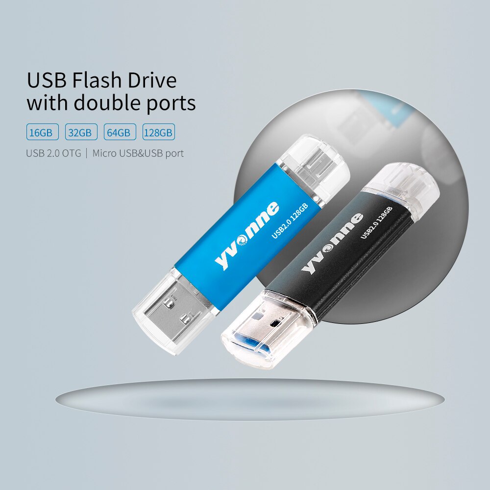 Yvonne  yt601-2 usb 2.0 u- schijf 128gb otg dubbele poorten multifunctionele usb-stick voor telefoon/pc/laptop zwarte stick