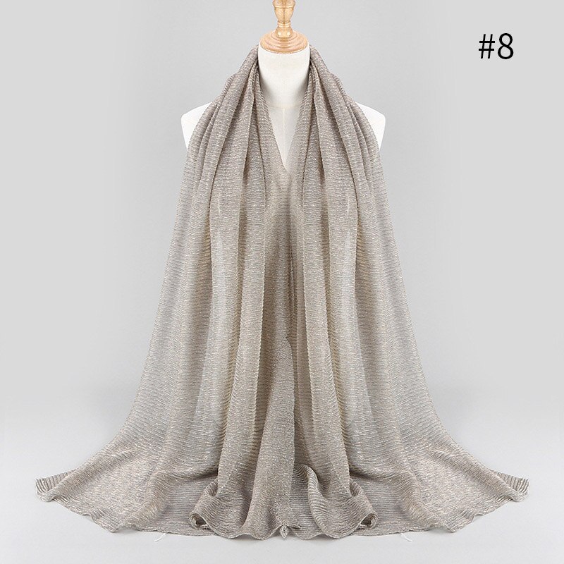Largo pañuelo islámico para la cabeza para mujer, hiyab musulmán de 75x180cm, a la , con brillo arrugado, chales lisos