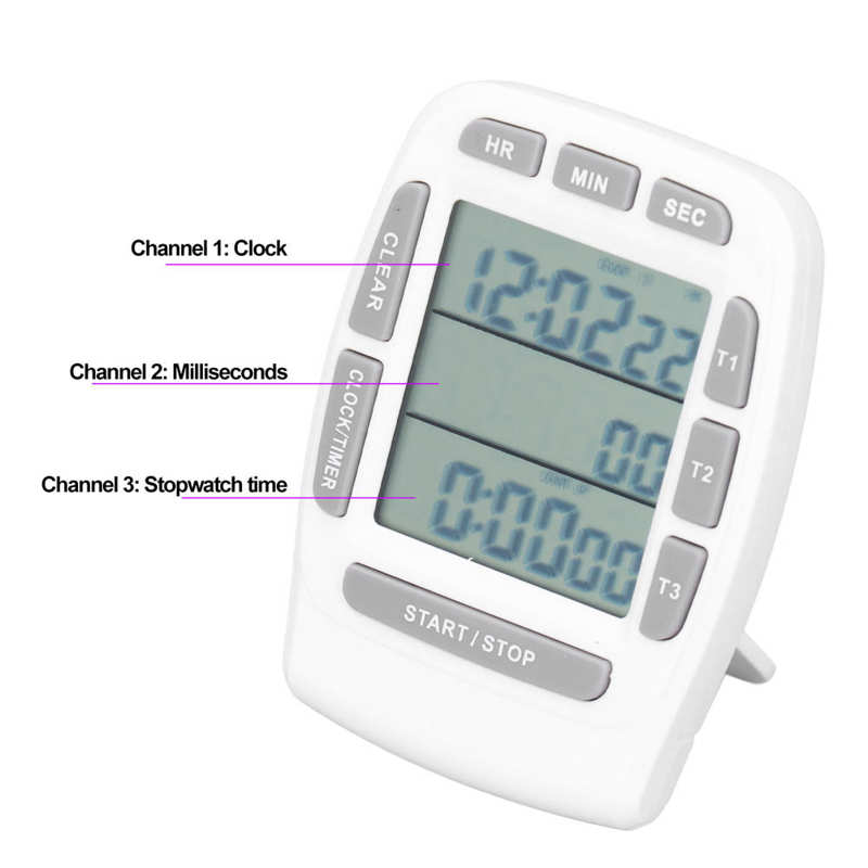 Triple Timer Clock Count Down Up 4.0x4.4cm LCD Display Time Reminder Multifunction White Built‑in Battery