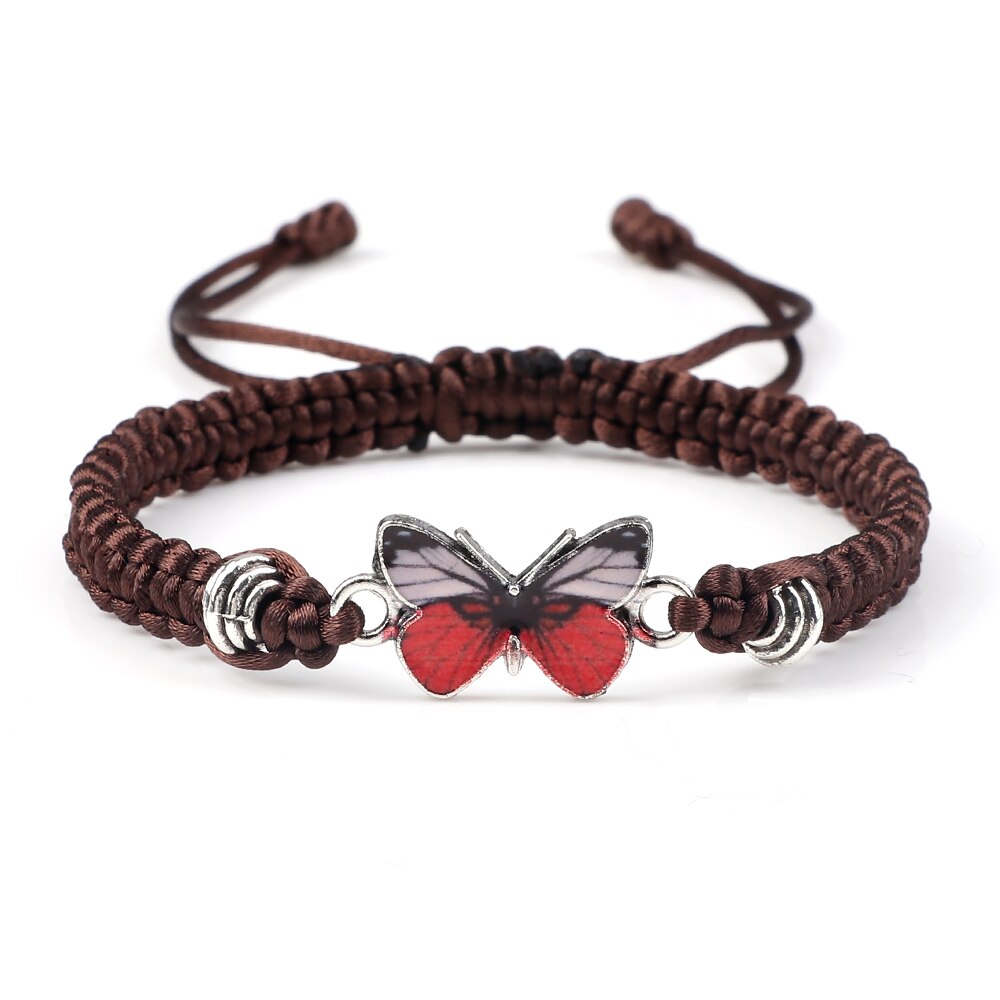 Sweet Shining Vlinder Armband Voor Vrouwen Bohemian Gevlochten Armband Armband Stijl Paar Klassieke Vlinder Hand Sieraden: Brown-Red