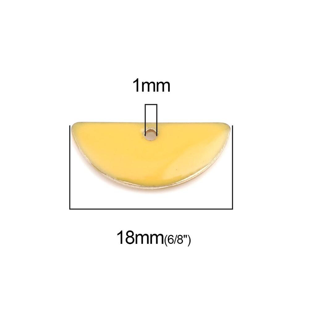 Doreenbeads moda quente cobre esmaltado lantejoulas pingentes encantos cor do ouro hortelã verde meia redonda diy descobertas 18mm x 8mm, 10 pçs: yellow