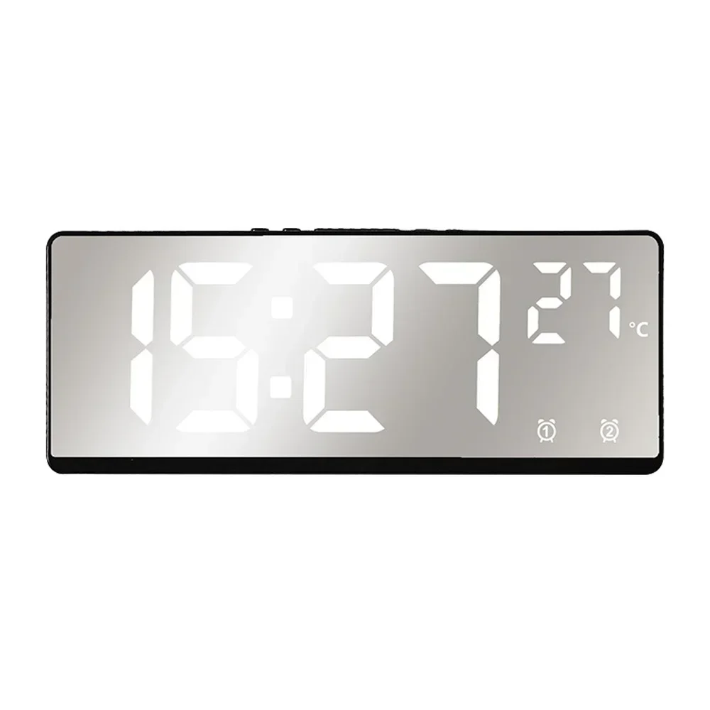 Reloj despertador LED inteligente activado por voz con alarmas duales, modo nocturno y pantalla de temperatura para dormitorio o escritorio: Blanco