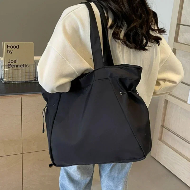 Bolso de mano informal de gran capacidad para mujer, bolso de viaje sencillo, bolso de hombro grande, bolsos estéticos, bolso de mano con cordón
