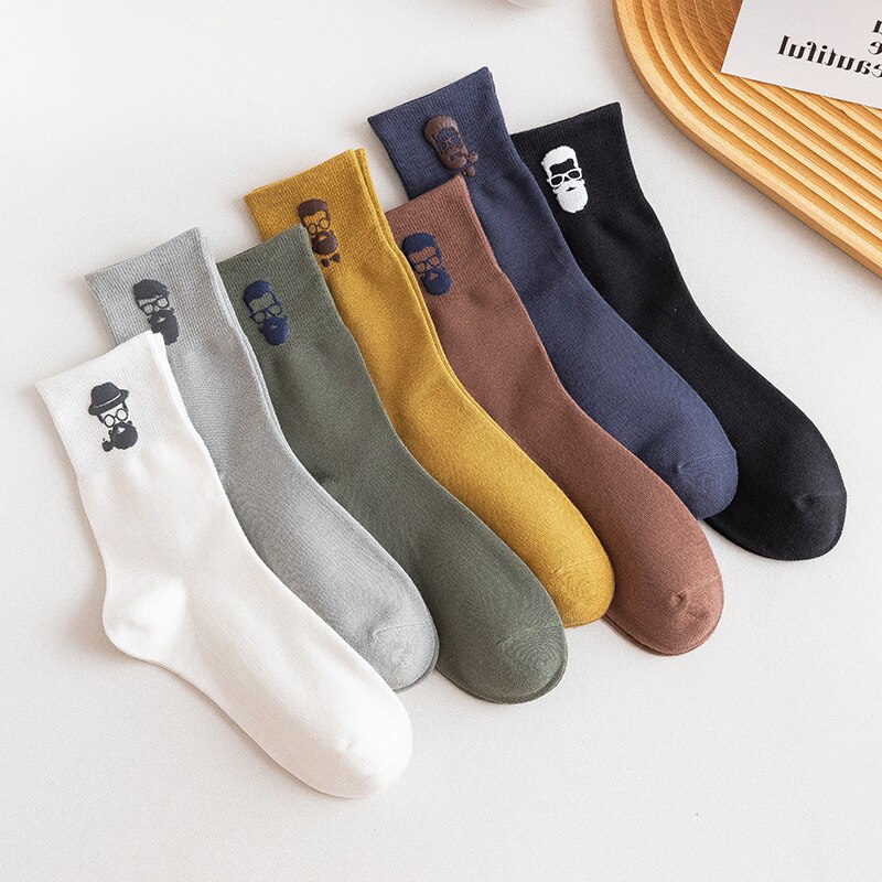 Chaozhu bomull #39 coola tecknade skägg glasögon yuppie ootd manliga strumpor höst vinter crew sox