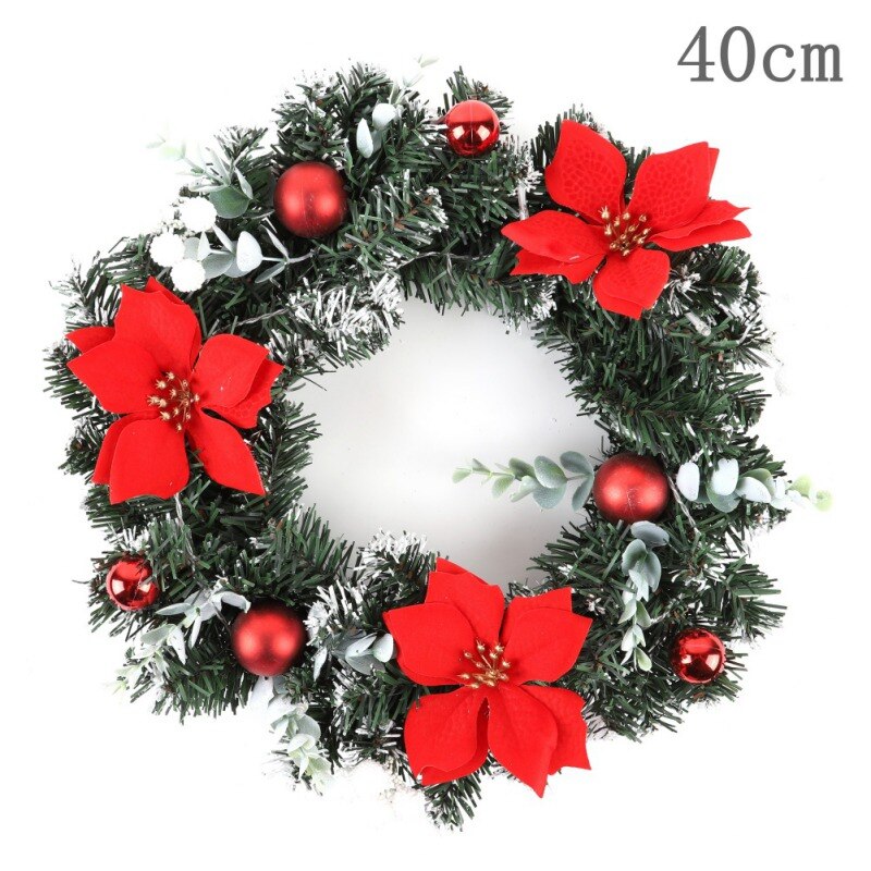 Artificial Pine Cones Berries And Flowers Tree Christmas Wreath Hanging Ornaments LED Flowers Door Decoration