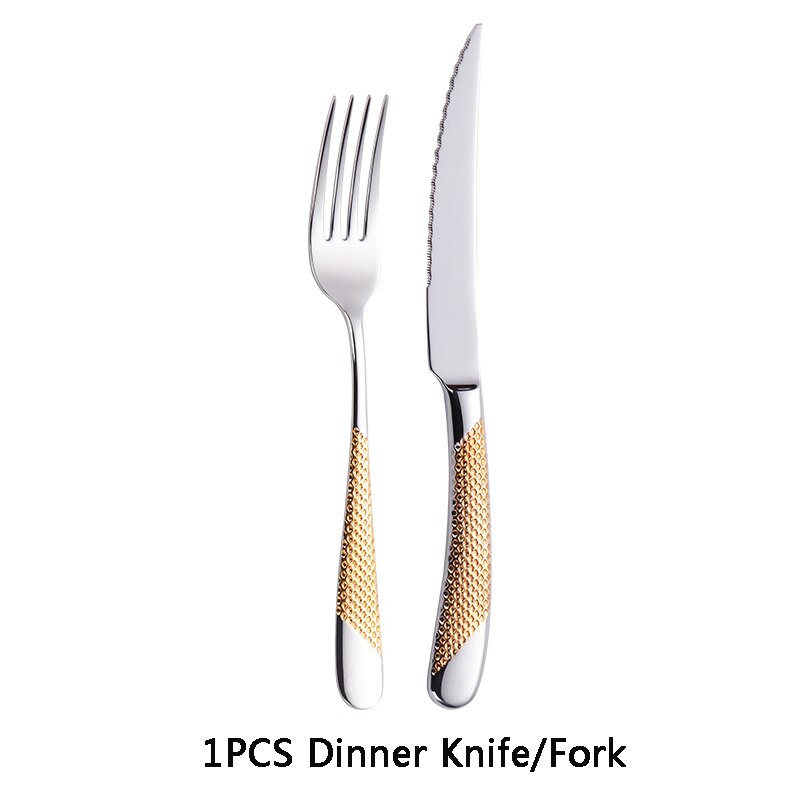 304 Stainless Steel Luxury Flatware Cutlery Set Silver Kitchen Tableware Set Dinnerware Fork Spoon Knife Western Gold Dinner Set: 2pcs Gold