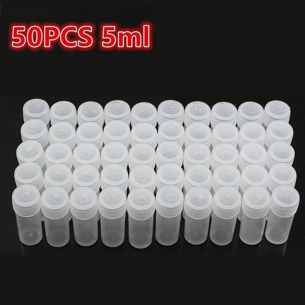 50Pcs/Set 5ML Transparent Volume Plastic Sample Bottle Storage Container Powder Medicine Pill Chemical Container Reagent Vials