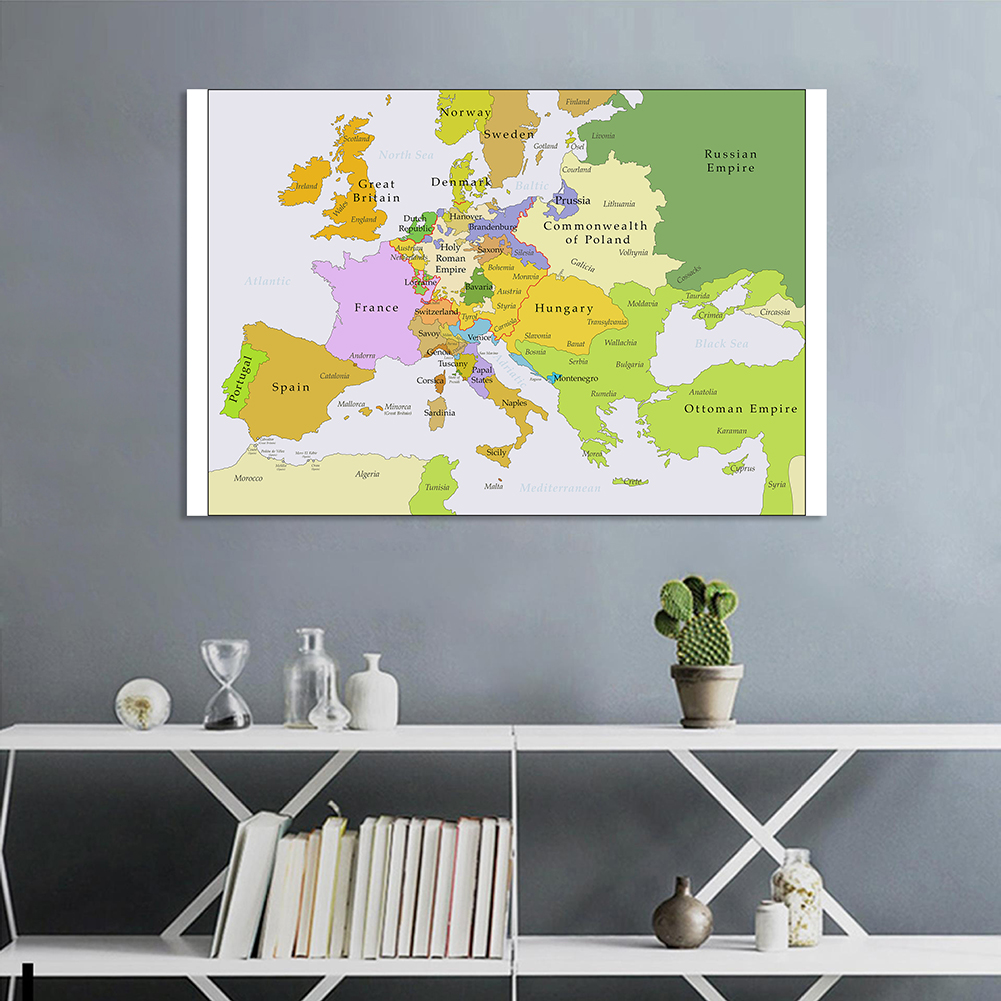 150*100 cm The Europe Map In 1700-1850 Year Large Poster Vinyl Non-woven Canvas Painting Classroom Home Decor School Supplies