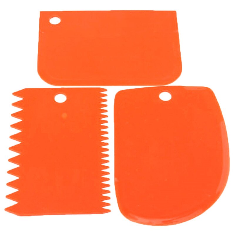 3 stk/sett plastdeigkniv glasur fondantskrape taggete kant vanlig glatt kakepadle kakespader baking konditorverktøy: Oransje