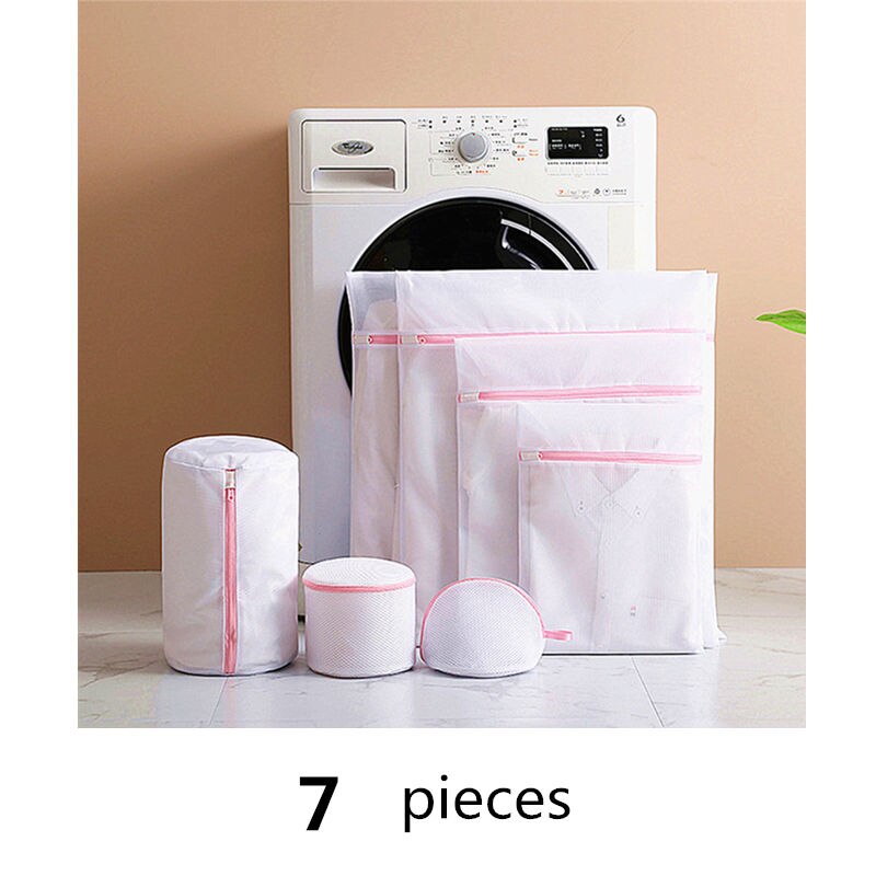1 set dragkedja mesh tvättpåse tvättmaskin dedikerad smutstvätt påse underkläder strumpa bh tvättkorg tvättkorg i flera storlekar: Rosa dragkedja