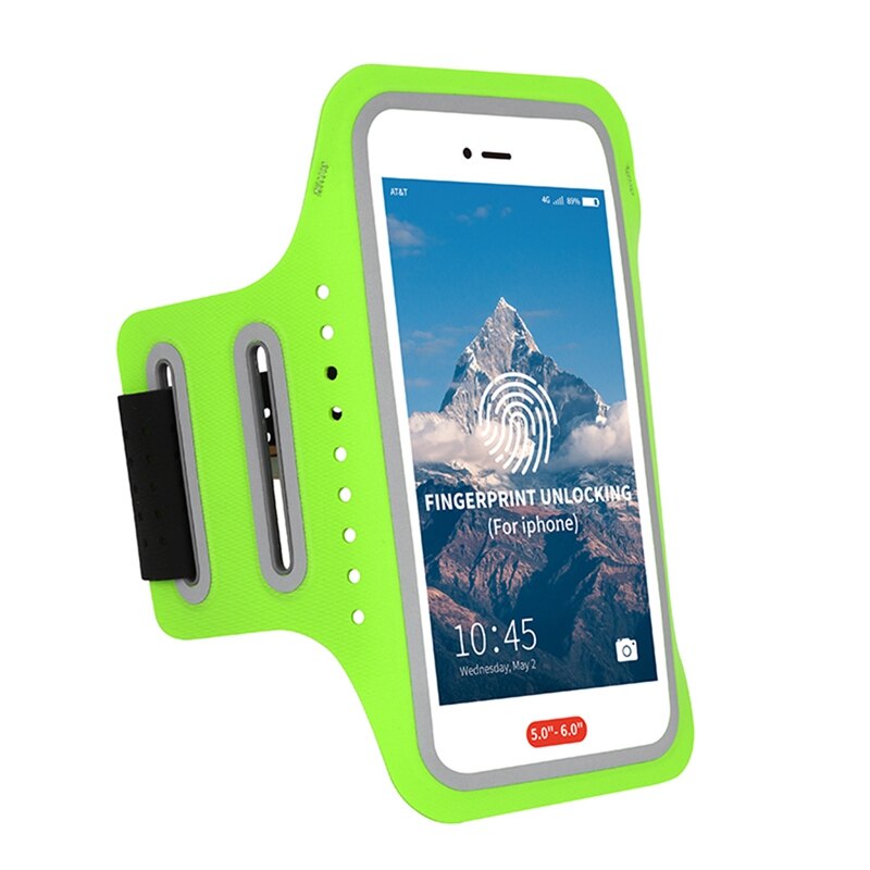 Full Screen Telefoon Armband Case Running Houder Elastische Water Slip Fit In 4.7-5.5 Inch Telefoon Met Verstelbare Riem pocket Sleutel: green