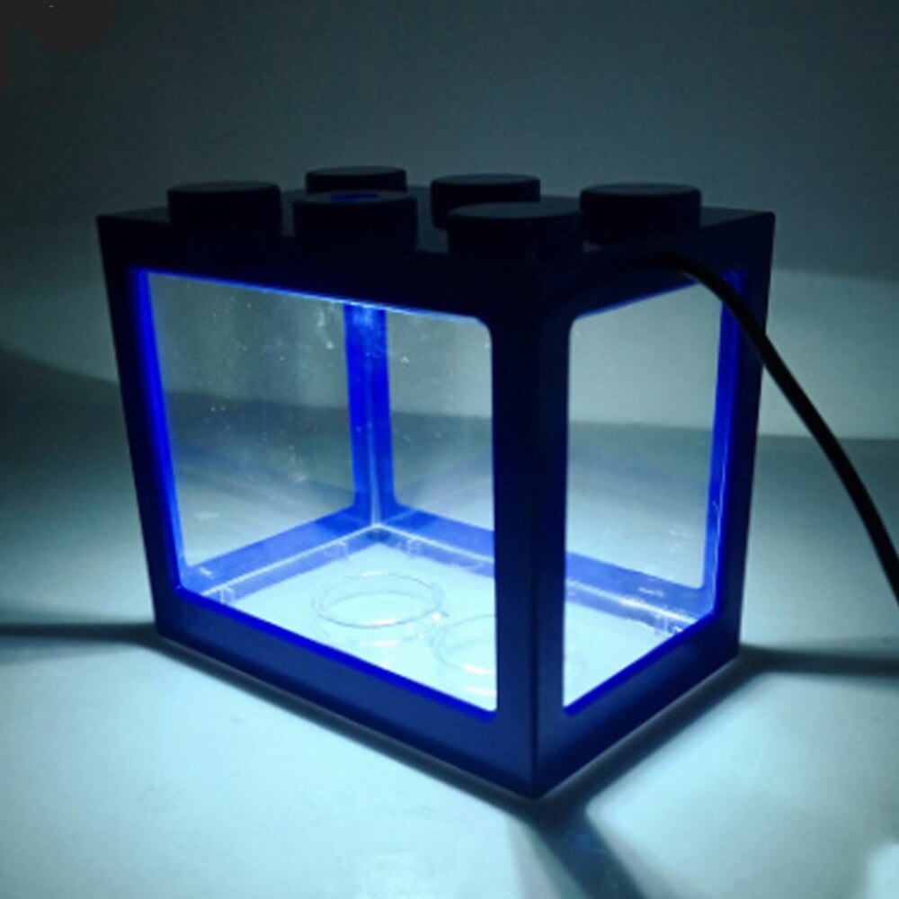 Fisketank led lys mini akvarium usb strøm 1l kapasitet lampe betta boks feed skrivebord hjemmeinnredning baby fiskerase fisk isolasjonsboks: Blå / Blå lys farge