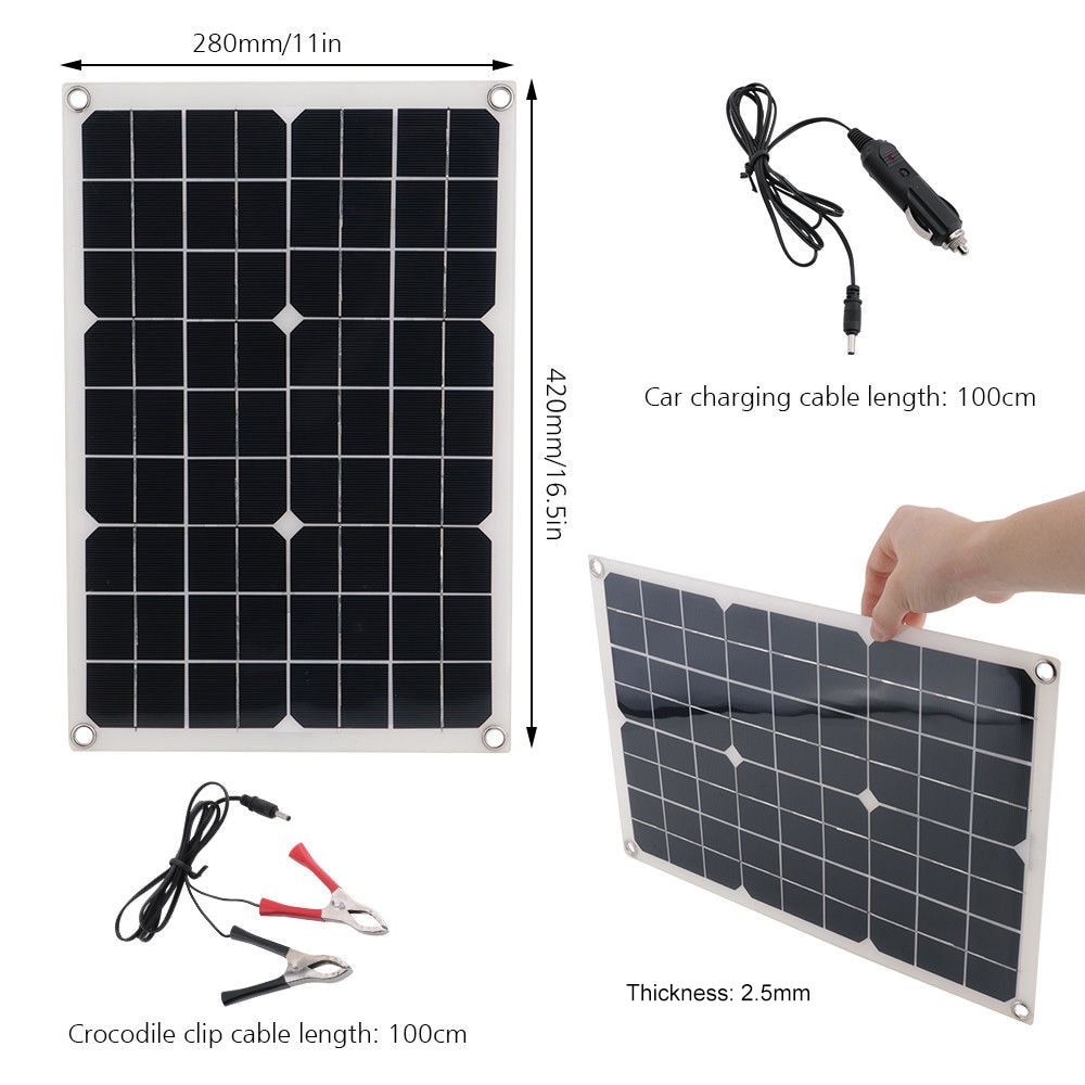 50W 12V/5V Silicon Solar Panel Dual Output USB Solar-Battery-Charger with 10/20/30A/40A/50A MPPT Solar Charge Controller