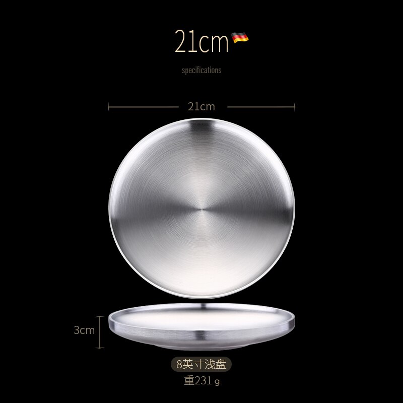 Germany SSGP 304 Stainless Steel Plate Dessert Salad Fruit Breakfast Steak Plate Restaurant Dinner Plates: 21cm