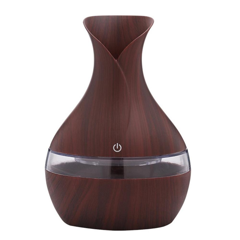 humidificador de grano de madera para coche, difusor ultrasónico, aromaterapia para coche, Humidificador redondo de purificación de aire para jarrón doméstico: deep wood grain