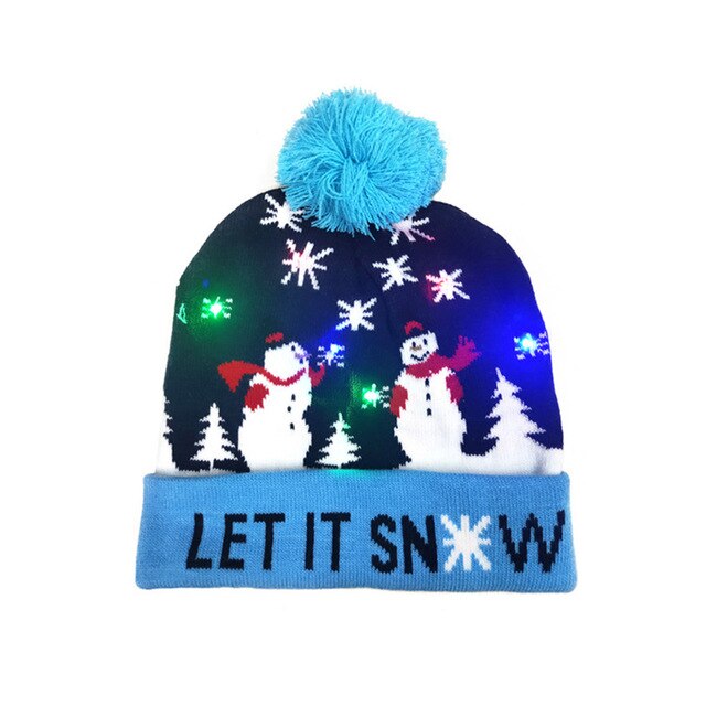 Ledet jul hat sweater strikket beanie jul lys op strikket hat jul til børn xmas år dekorationer