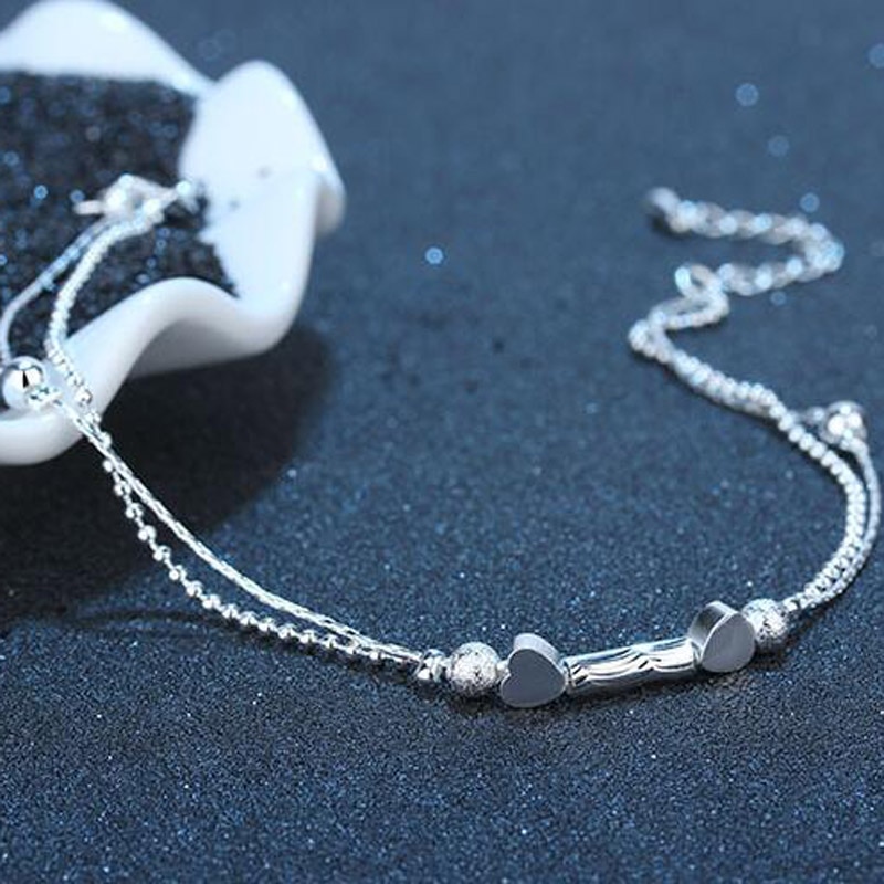 Fot ankelband dam 925 silver fotlänkar armbandskedja för kvinnor älskar hjärta hänge fot pulseras smycken