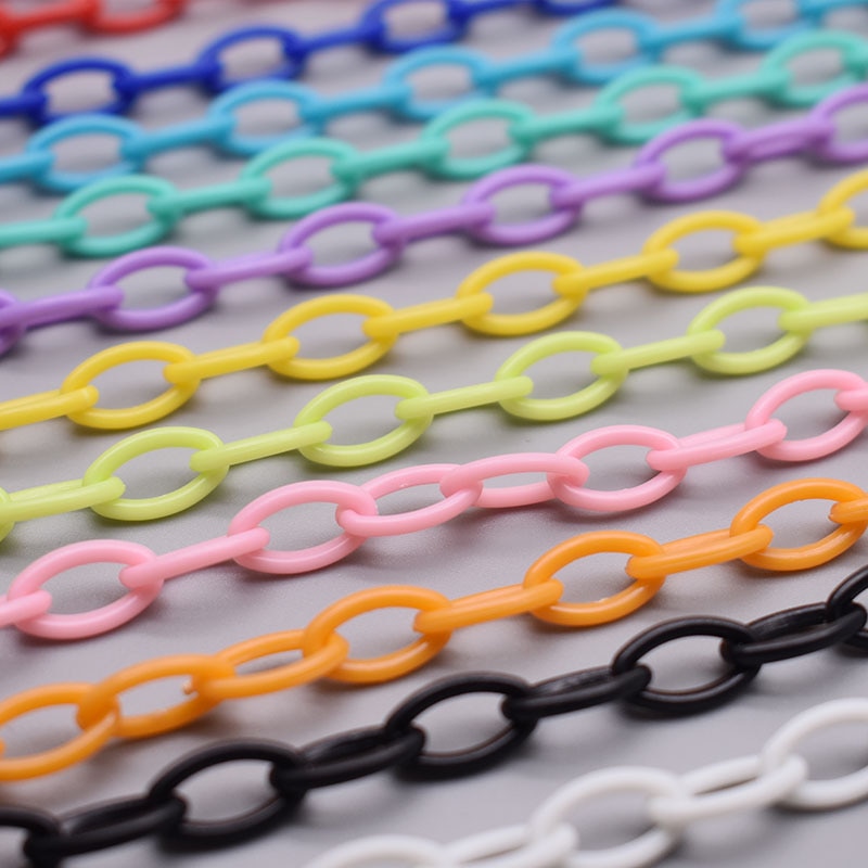 10/50 Uds. De cadena de eslabones acrílicos coloridos de 50cm de longitud, cadenas con cierre de langosta para cadena de ojos, accesorios de joyería, cadena de eslabones de plástico