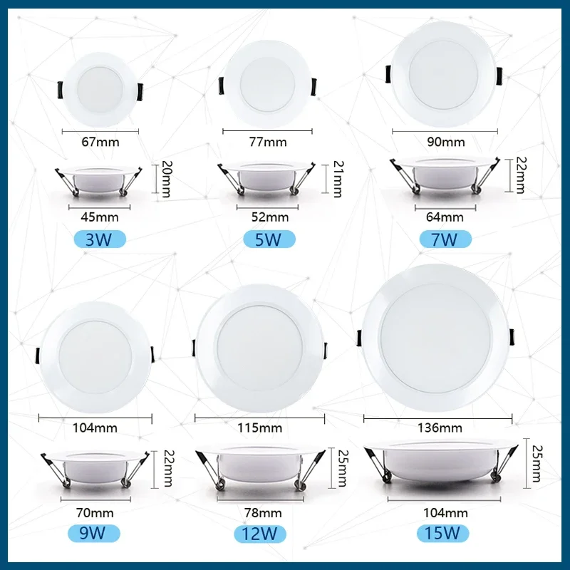 6 unids/lote LED Downlight 3W 5W 7W 9W 12W 15W AC220V 240V blanco frío cálido lámpara Led empotrable foco bombilla Led para dormitorio cocina