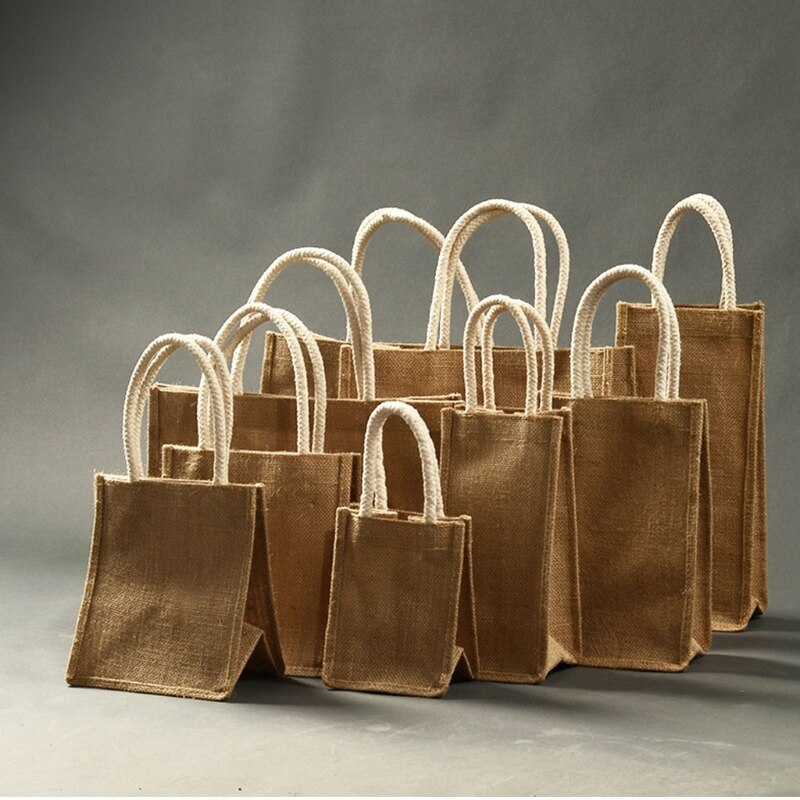 Durevole tela da imballaggio Tote Shopping Bag borsa della spesa riutilizzabile in iuta con manico decorazione fai da te pittura Bookbag scuole borsa da spiaggia