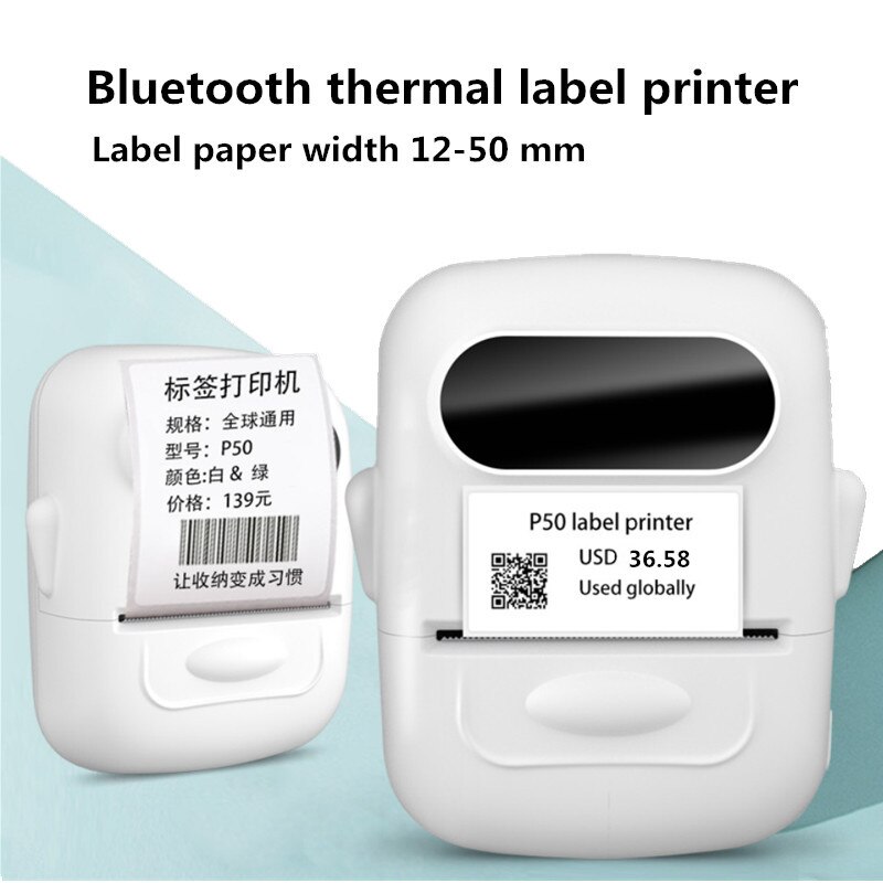 P50 Office Home Retail Price Barcode QR Code Sticker 50mm Width Portable Bluetooth Thermal Label Printer
