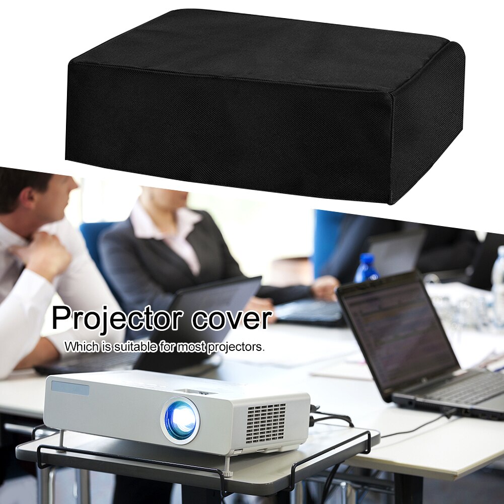 Schwarze, staubdichte und wasserabweisende außeninstallationsabdeckung mit kordelzug, faltbar, für deckenprojektoren geeignet.