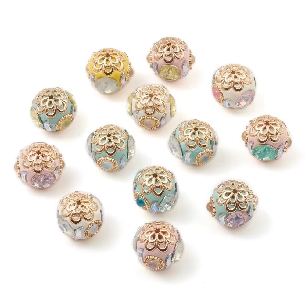 Perles indonésiennes faites à la main avec perle de fleur, résultats en alliage, résine pour bijoux à bricoler soi-même, fournitures d'artisanat exécutif, 5 pièces: YELLOW