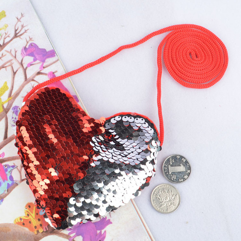 2022 Sequin Kid Lanyard Tas Liefde Kinderen Portemonnee Creatieve Crossbody Hart Portemonnee Meisjes Clutch Handtas