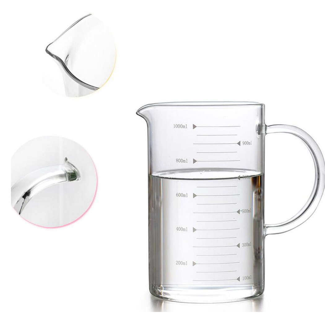 Verre borosilicaté, tasse de mesure en verre, résistant à la chaleur, 33.81oz, bécher Transparent, café, lait, micro-ondes