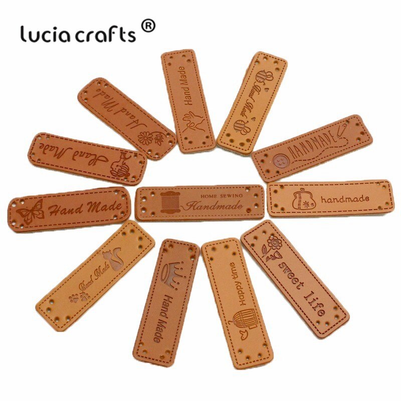 Venta! Al azar, Estilos mixtos, etiqueta de decoración de cuero/hendidura, signo de ropa, apliques, accesorio diy, hecho a mano, 6 uds/12 Uds L0803