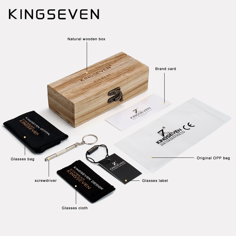 KINGSEVEN Luxury Walnut Wood Sunglasses Polarized Wooden Brand Rimless Mirrored Square Sun Glasses For Women/Men