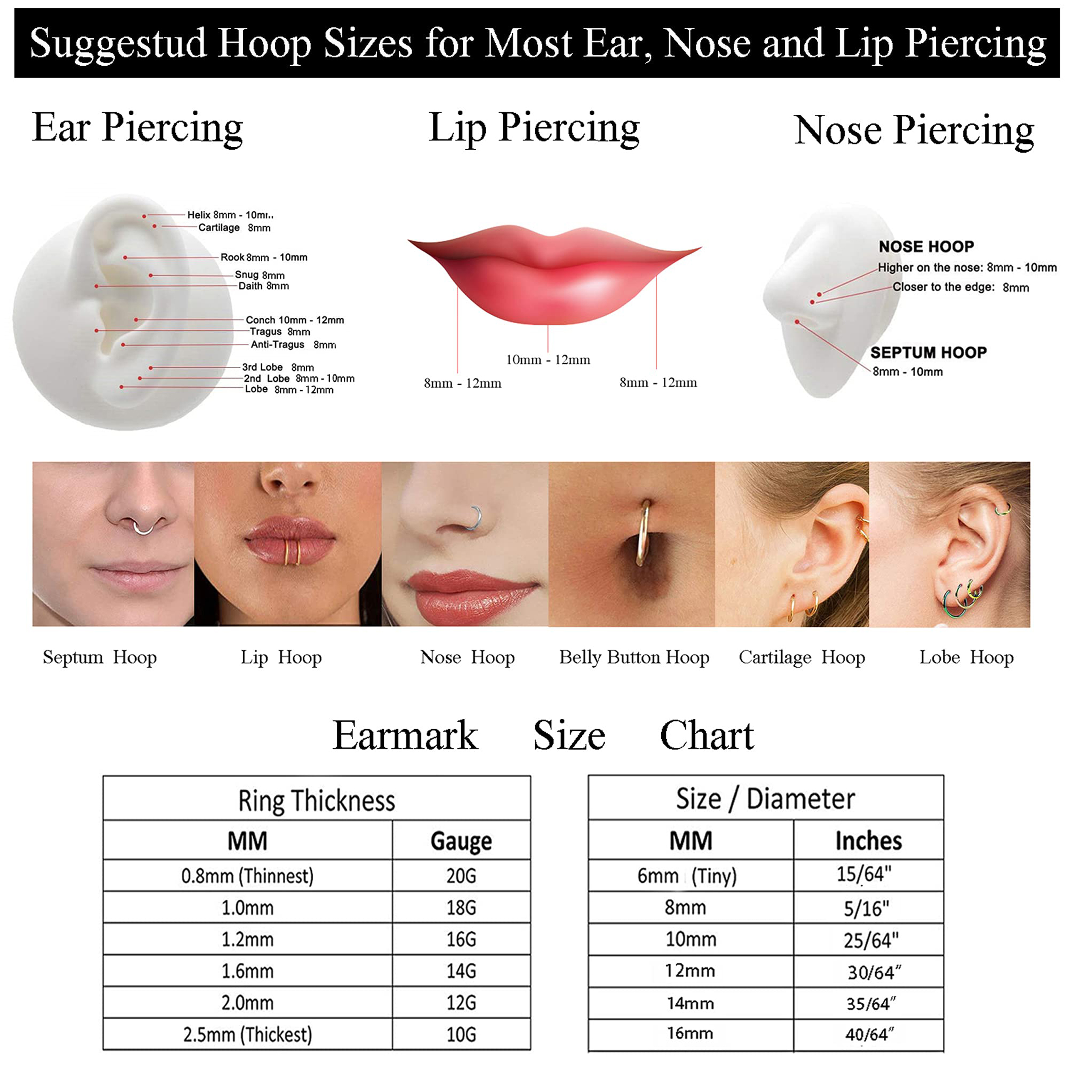 1 Pair Hypoallergenic Unisex Surgical Stainless Steel Small Cartilage Helix Hole Piercing Hoop Earrings Set for Men Women