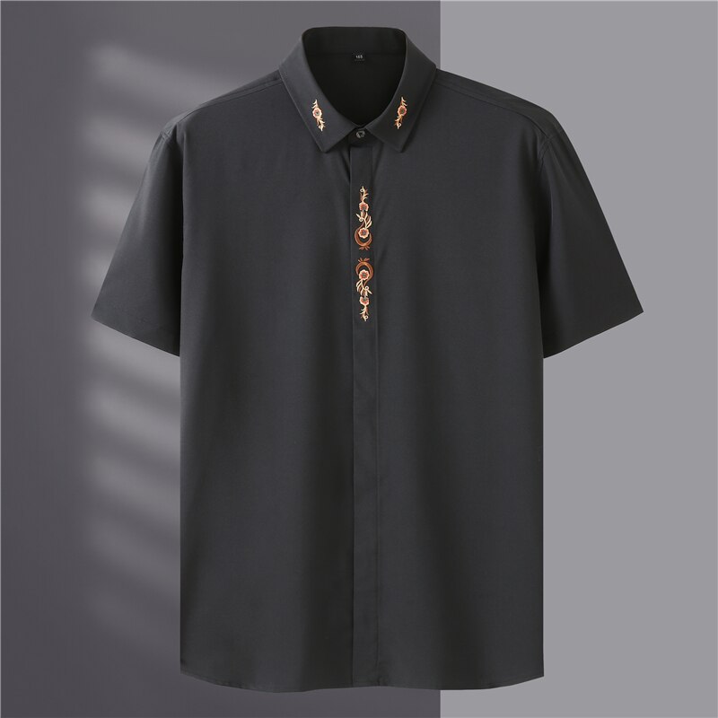 7XL 8XL 9XL 10XL Men&#39;s Short Sleeve Shirts Embroidery Wedding Dress British Summer Loose Casual Large Size Clothes