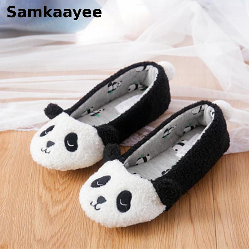 Size 36-42 Women Panda Flats Winter Femmes Cartoon Animation Home Shoes Mujer Soft Bottom Slip On Cotton Zapatos Chaussures Y29