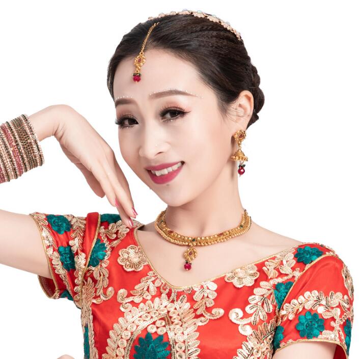 Accesorios de escenario de la India para niña, accesorio de baile para mujer, actuación de danza del vientre, tocados + pendientes + collar
