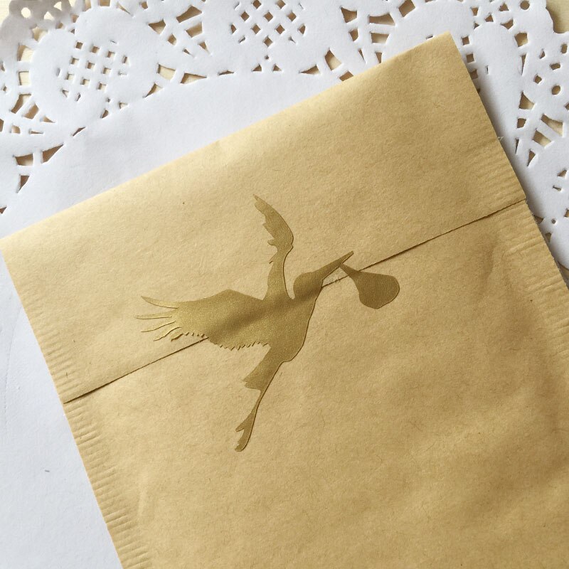 20 Stork stickers/Baby Shower invitation seals/baby shower favors, birth announcement decoration/gold envelope seal/stork decals