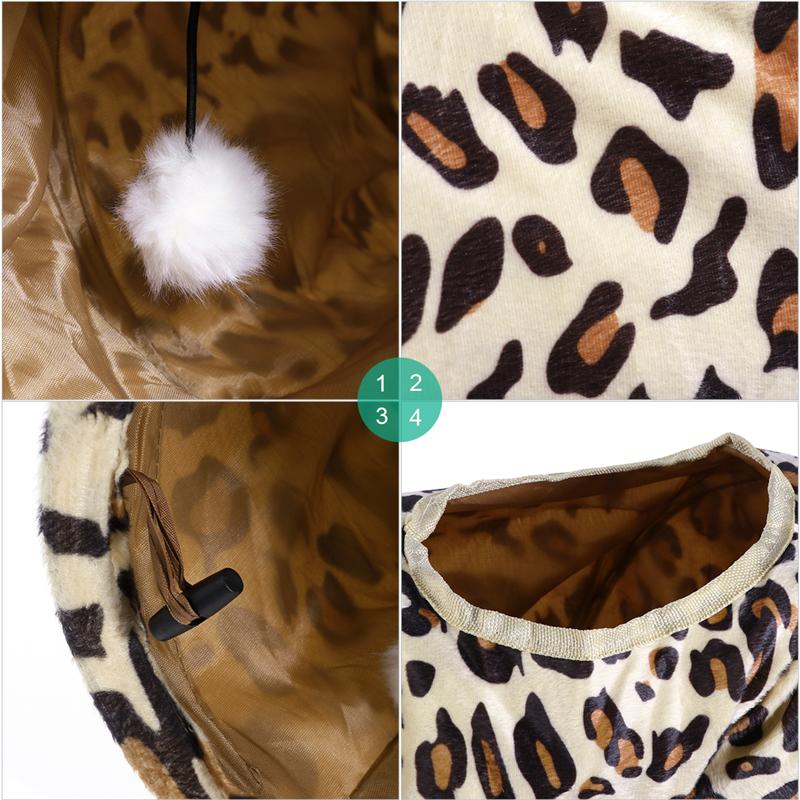Popetpop langt kæledyrslegetøj sammenklappeligt tunnel leopardprint langt rør til katte kaniner hunde 120 x 25 cm